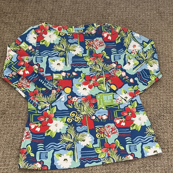 J Mclaughlin Tops - Blue Tropical Floral Long Sleeve Tee
